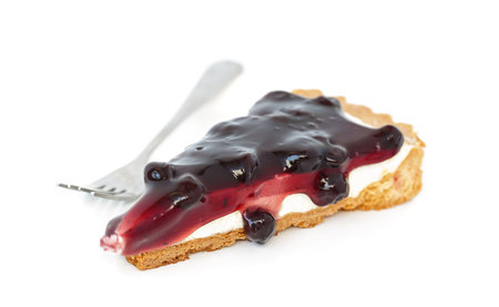 Blueberry cheese cake isolated on white backgroundの写真素材