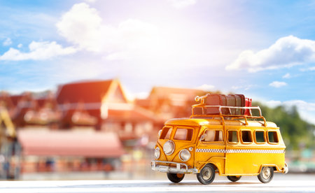 Miniature yellow van with temple scene