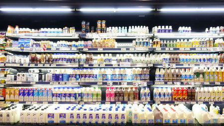 Bangkok, Thailand - October 16,2017 : Dairy shelf at Tops Supermarketのeditorial素材