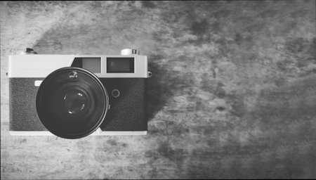 Old camera on old wood background