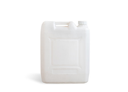 White dirt plastic jerry can isolated on a white backgroundの写真素材