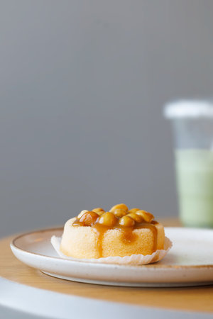 Macadamia cake isolated on grey backgroundの写真素材