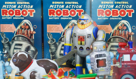 PHRA NAKHON SI AYUTTHAYA,THAILAND - AUGUST 19, 2023 : The robot tin toy  collection at Lan Khong Len  museum.のeditorial素材