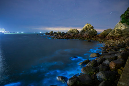 Blue tears Noctiluca scintillans. Photographed in Matsu, Taiwanの写真素材