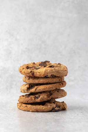 cookies stacked with neutral light backgroundの写真素材