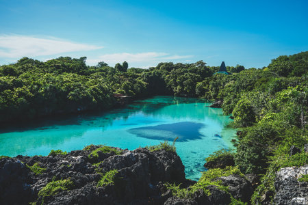 beautiful landscape view at weekuri lagoon, sumba island, indonesiaの写真素材