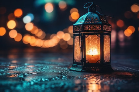 Lantern with bokeh background. Ramadan Kareem concept.の素材