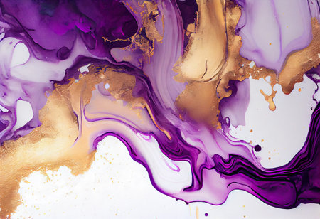 Purple and gold abstract background. Liquid marble pattern. Fluid art.の素材