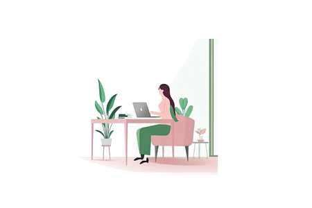Freelance woman working at home. Work from home concept. Vector illustrationの素材