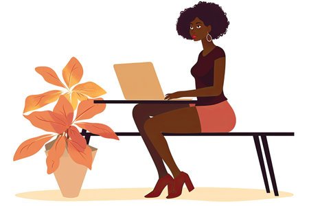 Illustration of a young african american businesswoman working on her laptopの素材