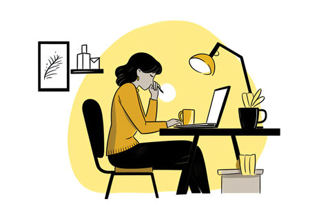 Woman working at home office. Vector illustration in flat cartoon style.の素材