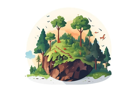 Trees and bushes in the forest. Vector illustration in cartoon style.の素材