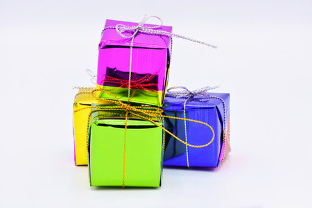 Christmas gifts on whiteの写真素材