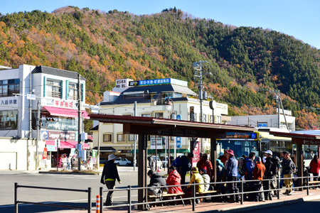 Toky japan November 23 2018 Unidentified Electric train passengers from Tokyo to Fuji san mountain  and street views. Fuji mountain of japan famous landmark travel.のeditorial素材