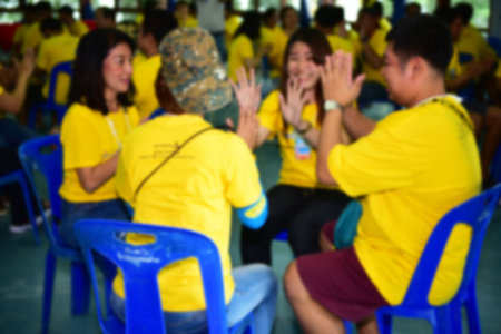 Chon Buri Thailand August 01 2019 Blur Japanese company takes employees to activity on the beach...