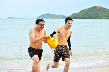 Chon Buri Thailand August 01 2019 Blur Japanese company takes employees to activity on the beach âTeam Building Excellence Team Work 2019âのeditorial素材