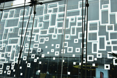 Bangkok Thailand August 03 2019 Blur Safety glass on the side of a big shopping mall in Bangkok.