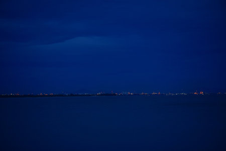 seaside at night beach and blue sky with cloud,city nightの写真素材