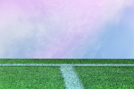Pastel Colorful sky and cloud white. Beautiful afternoon bule sky and cloud white. Green lawn grass...