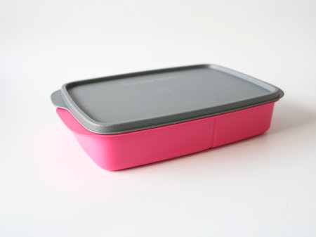 Colorful food plastic container isolated on a white backgroundの写真素材