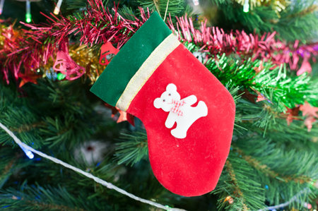 Red christmas stocking a holiday ornament の写真素材