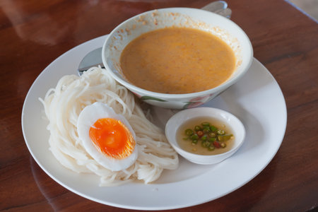 Rice vermicelli with curry thai food style の写真素材