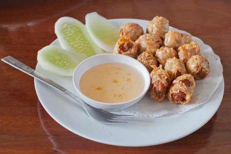 Deep-fried crab meat and minced pork,Chinese foodの写真素材