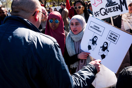 Women demonstrate for their right to wear a vielのeditorial素材