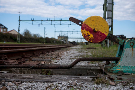 An rusty old railway switch at an abandoned railway stationのeditorial素材