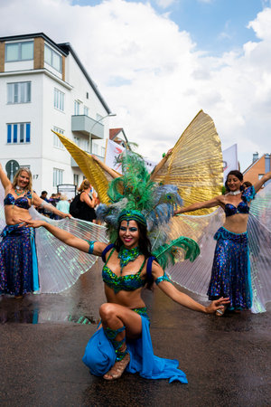 A dancing woman at a town festival in Sweden