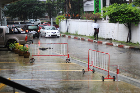 traffic ,view through the window on rainy dayの写真素材