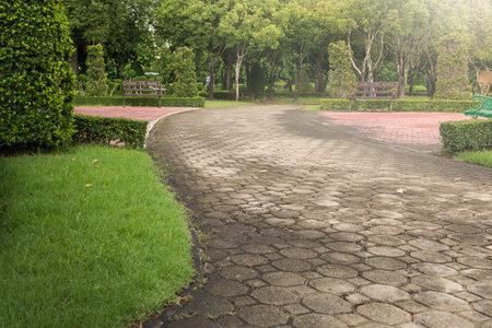 Concrete path In the public parkの写真素材