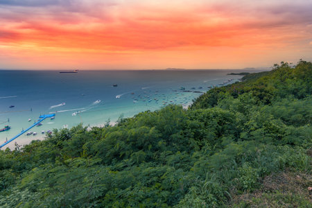 High angle view of the beach in the evening.の写真素材