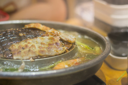 Fatty foods grilled meats  on a pan. Thai Food style.の写真素材