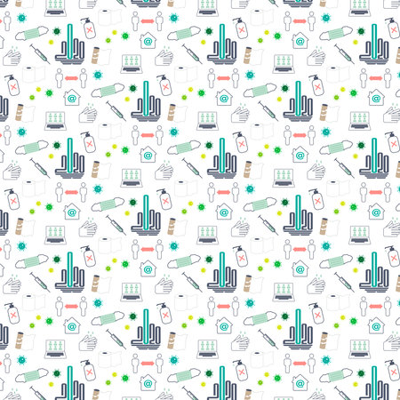 2020 Covid-19 social impact - includes pattern swatch and symbolsのイラスト素材