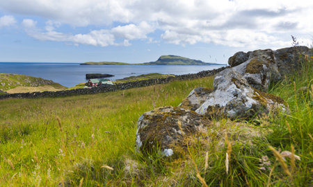 In the horizon is the island Nolsoy,  located to the east of  the Faroese capital Torshavn in Streymoyの写真素材