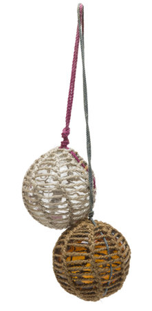 Glass fishing buoy used to keep fishing nets floating. These are old glass antique. Isolated on white background.の写真素材