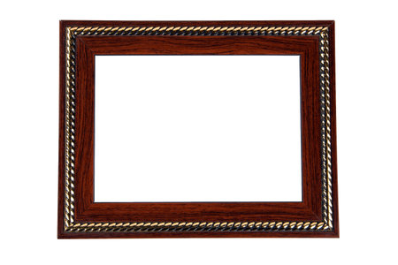 Wooden photo frame on a white backgroundの写真素材