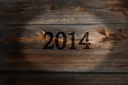 The old plank of spent inscription 2014, New Year 