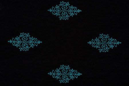 Black fabric with blue pattern