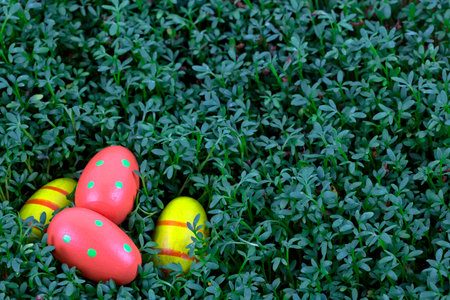 Easter eggs on a green background