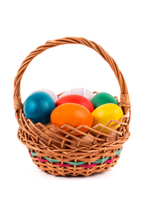 Easter eggs in a basketの写真素材