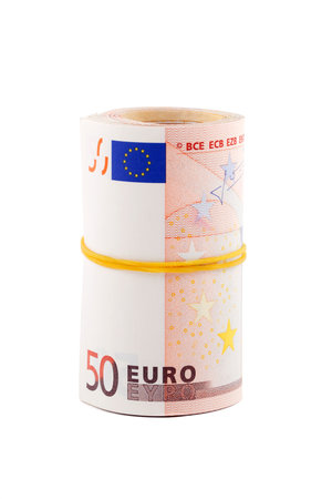 Rolled up European currencyの写真素材