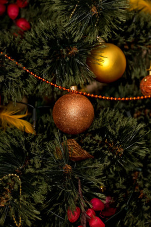 Christmas balls on the Christmas treeの写真素材