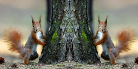 Red squirrels in the forestの写真素材
