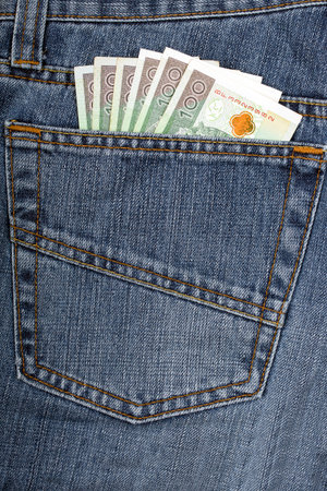 Jeans with Polish moneyの写真素材
