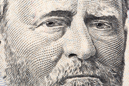 Ulysses S. Grant, the close-up portrait on fifty US dollarsの写真素材