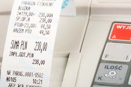 Cash register with cash register receipt