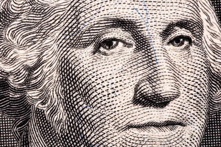 George Washington, a close-up portrait on US one dollarの写真素材
