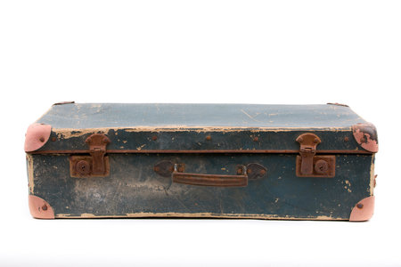 Old suitcase on a white backgroundの写真素材